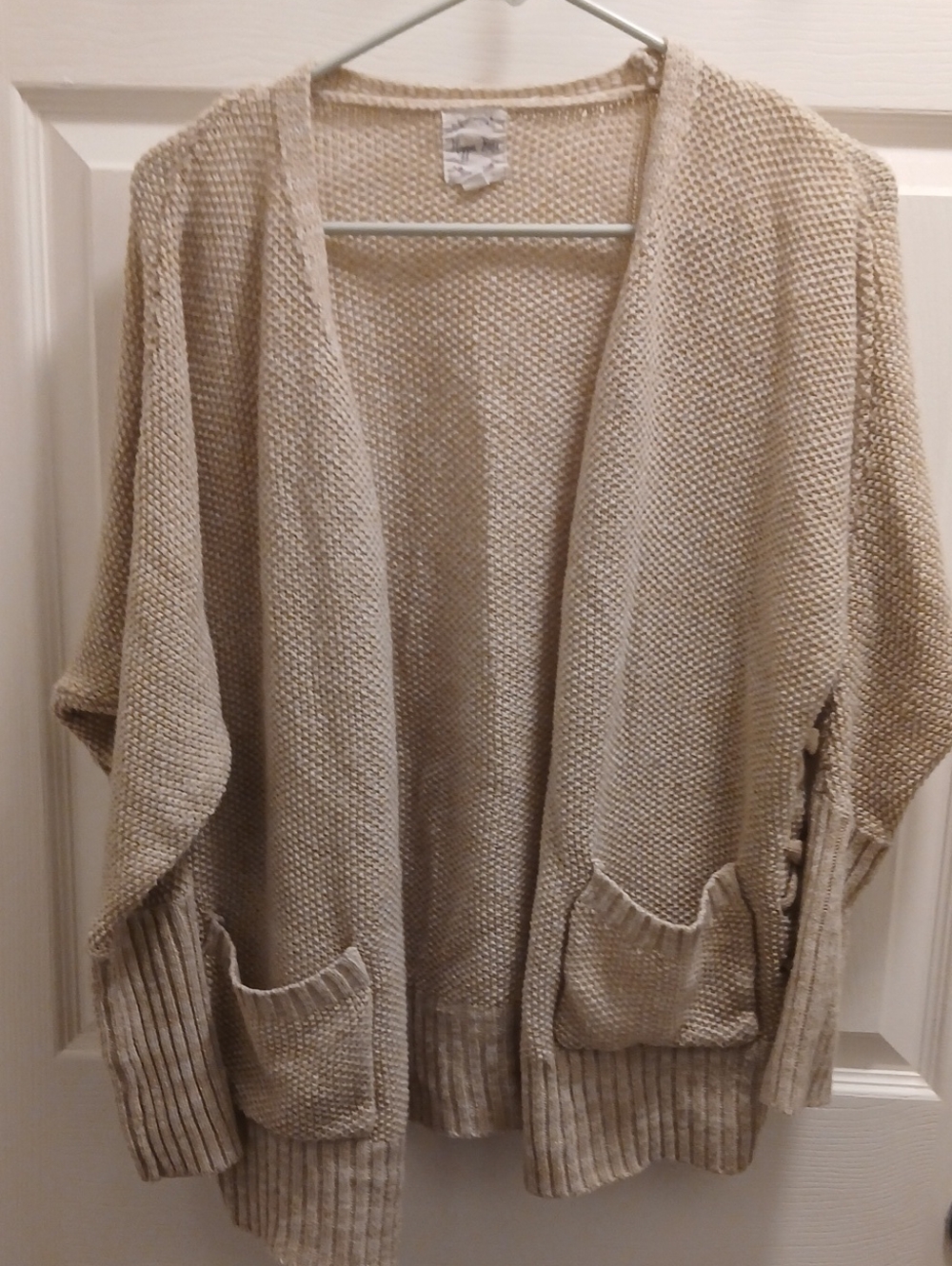 Beige Open-Front Women's Knit Cardigan Sweater